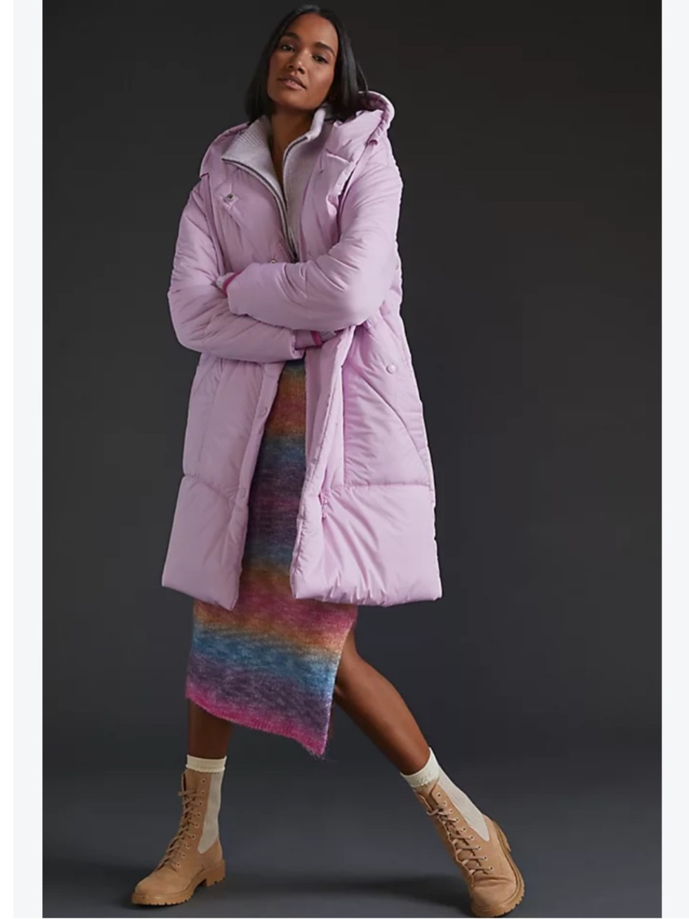 Anthropologie Avec Les Filles Hooded Contrast Puffer Coat Lavender Pink Size S